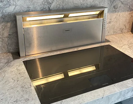 A project where we fitted a large stainless steel downdraft rangehood