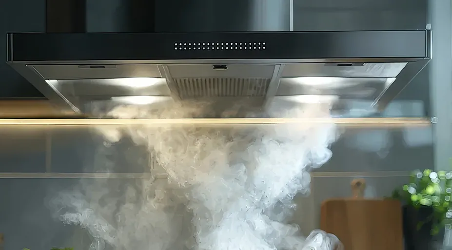A rangehood removing smoke from the kitchen