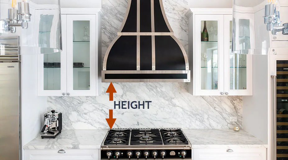 Diagram showing correct rangehood mounting height above cooktop